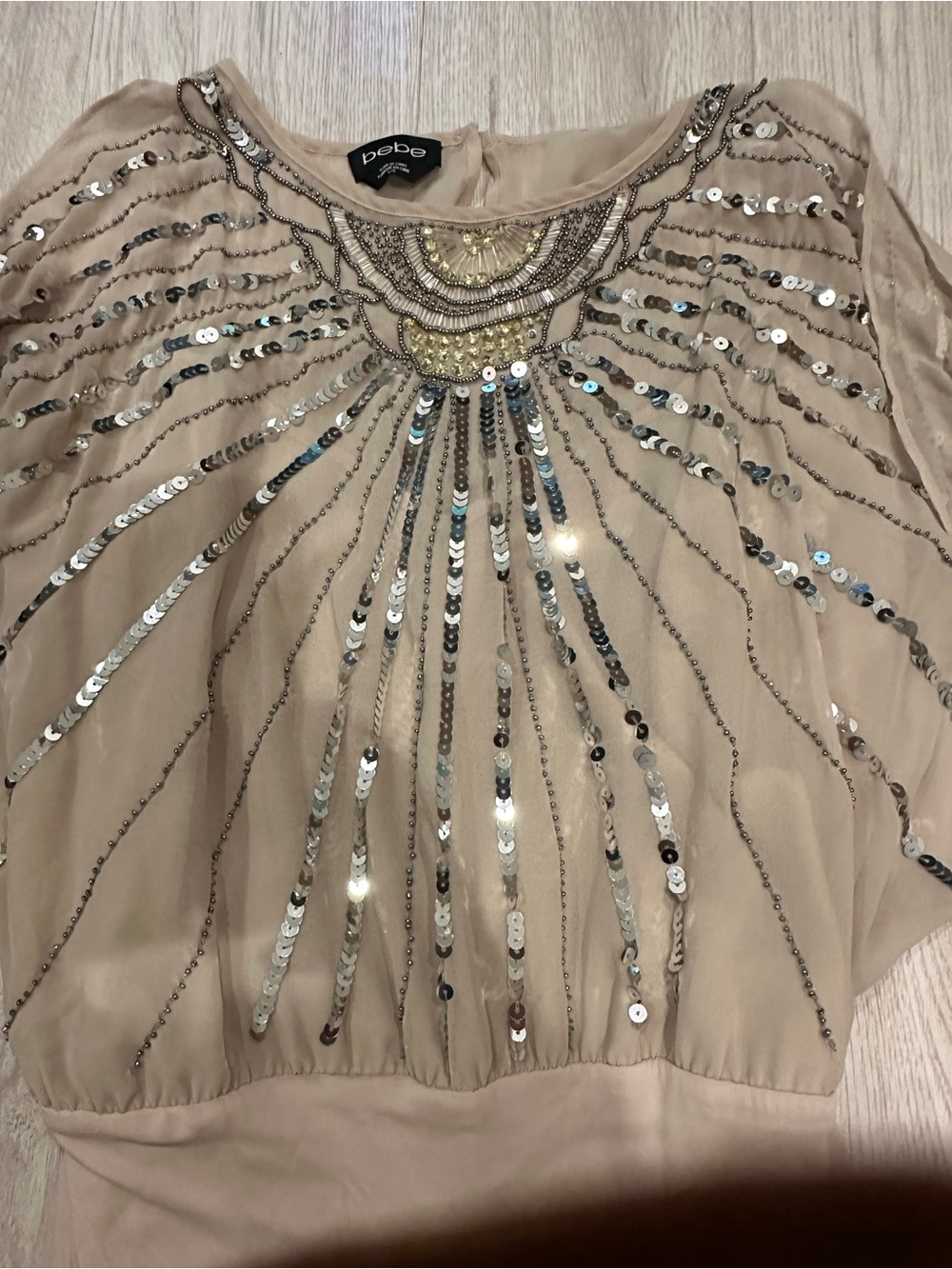 bebe Blush Sequin & Beaded Scoop Neck One piece